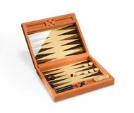 Macassar Ebony Backgammon Set in Orange Leather by Ghiso