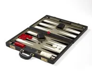 Attache Backgammon Set with Gray Velour Field by Dos Reis